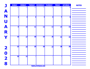 2028 Free Calendars to Print - Blue