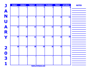 2031 Free Calendars to Print - Blue
