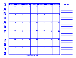 2033 Free Calendars to Print - Blue