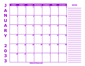 Free Calendars to Print 2033 - Purple