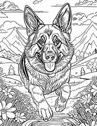 German Shepherd Coloring Page 1 - Full Page