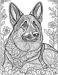 German Shepherd Coloring Page 2 - Full Page
