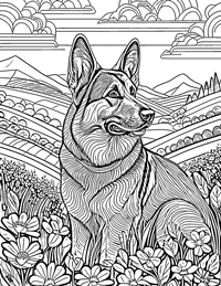 German Shepherd Coloring Page 4 - Full Page