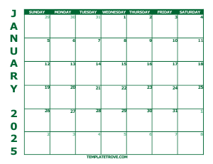 2025 Free Calendars to Print - Green