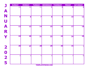 2025 Free Calendars to Print - Purple