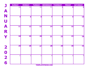 2026 Free Calendars to Print - Purple