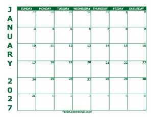 2027 Free Calendars to Print - Green