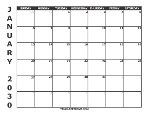 2030 Free Calendars to Print