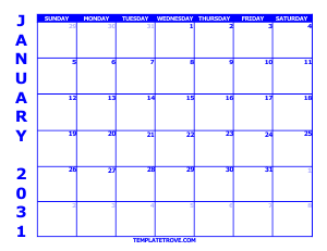 2031 Free Calendars to Print - Blue