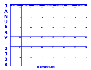 2033 Free Calendars to Print - Blue