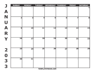 2033 Free Calendars to Print