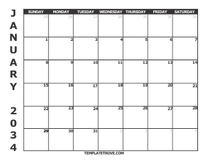 2034 Free Calendars to Print