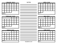 2018 6 Month Calendar