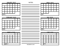 2019 6 Month Calendar