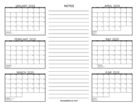 2020 6 Month Calendar