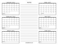 2023 6 Month Calendar