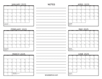 2025 6 Month Calendar