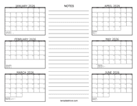 2026 6 Month Calendar