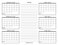 2029 6 Month Calendar