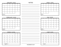 2030 6 Month Calendar