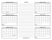 2033 6 Month Calendar