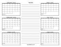 2035 6 Month Calendar