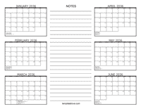 2036 6 Month Calendar