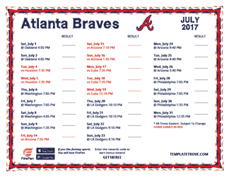 July 2017 Atlanta Braves Printable Schedule