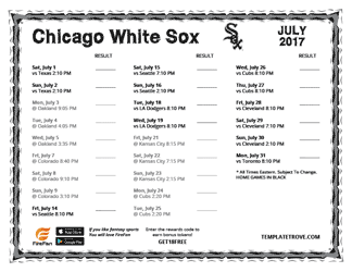 July 2017 Chicago White Sox Printable Schedule