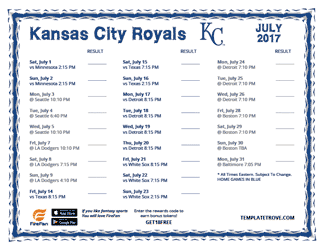 July 2017 Kansas City Royals Printable Schedule
