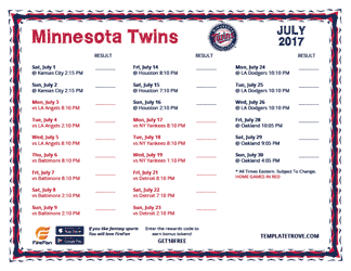July 2017 Minnesota Twins Printable Schedule