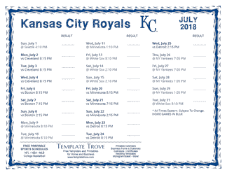 July 2018 Kansas City Royals Printable Schedule