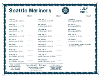 July 2018 Seattle Mariners Printable Schedule