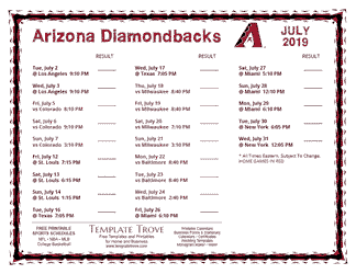 July 2019 Arizona Diamondbacks Printable Schedule