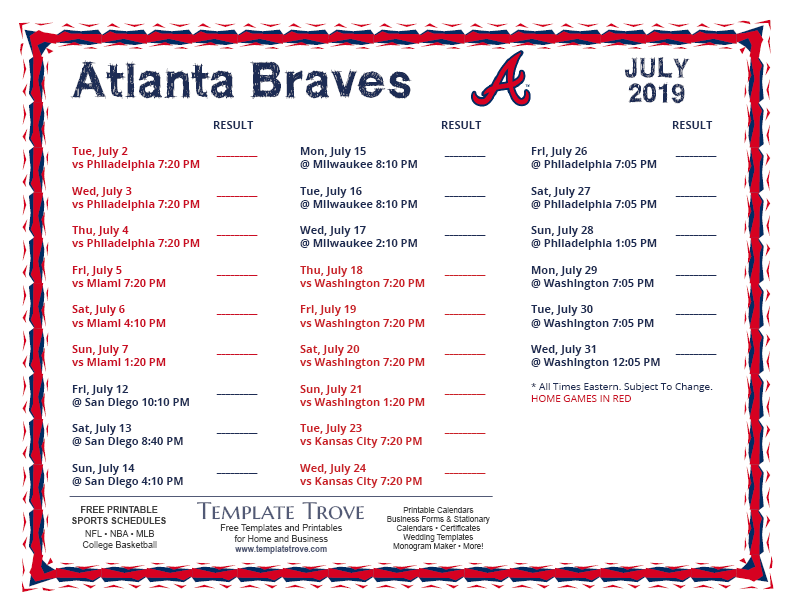 Printable 2019 Atlanta Braves Schedule Printable 2019 Atlanta Braves Schedule