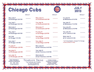 July 2019 Chicago Cubs Printable Schedule