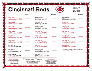 July 2019 Cincinnati Reds Printable Schedule
