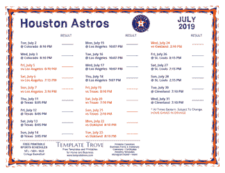 July 2019 Houston Astros Printable Schedule