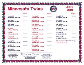 July 2019 Minnesota Twins Printable Schedule