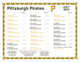 July 2019 Pittsburgh Pirates Printable Schedule