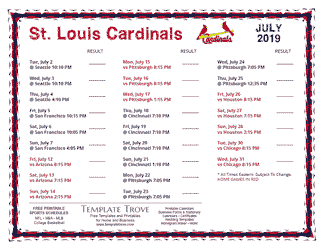 July 2019 St. Louis Cardinals Printable Schedule