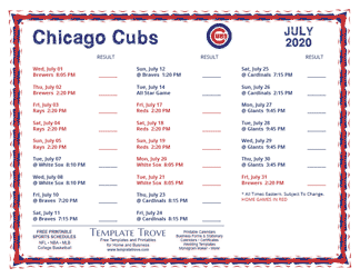 July 2020 Chicago Cubs Printable Schedule