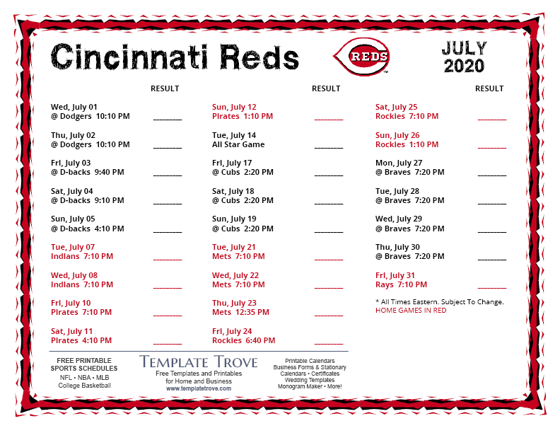 Printable Cincinnati Reds Schedule