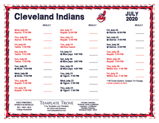 July 2020 Cleveland Indians Printable Schedule