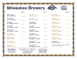 July 2020 Milwaukee Brewers Printable Schedule