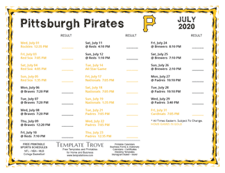 July 2020 Pittsburgh Pirates Printable Schedule