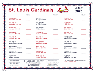 July 2020 St. Louis Cardinals Printable Schedule