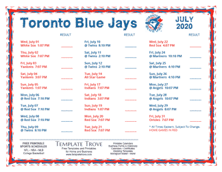 July 2020 Toronto Blue Jays Printable Schedule