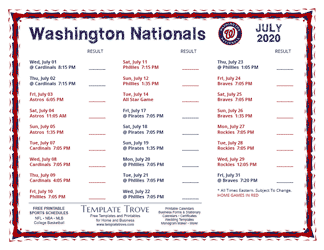 July 2020 Washington Nationals Printable Schedule