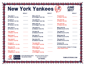 Printable 2017 New York Yankees Schedule